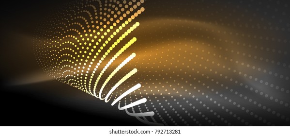 Neon light effects, particles, big data illustration concept, vector, yellow golden color