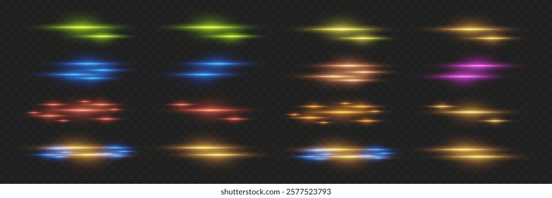 Neon light flash effects. Colored highlights of lines and stars.