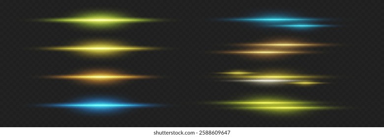 Neon light flash effects. Colored highlights of lines and stars.