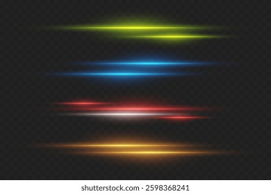 Neon light flash effects. Colored highlights of lines and stars.