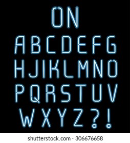 Neon light font, complete Alphabet, ON