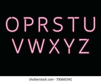 Neon light font. Letters: O - Z