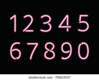 Neon light font. Numbers: 0,1, 2, 3, 4, 5, 6, 7, 8 and 9