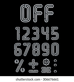Neon light font, numbers, OFF