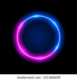 Neon light frame box line circle background. Led neon glow vector shape banner sign circle background frame