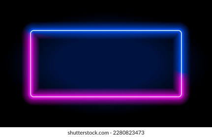 Fondo del rectángulo de la línea del cuadro de luz de neón. Marco de fondo cuadrado del signo de la forma vectorial del neón izquierdo