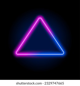 Neon light frame box line triangle background. Led neon glow vector shape banner sign triangle background frame