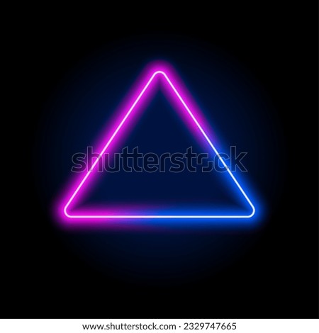 Neon light frame box line triangle background. Led neon glow vector shape banner sign triangle background frame