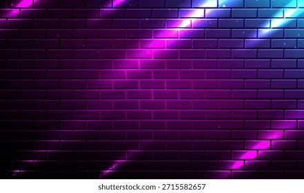 Neon light frame shining on brick wall background. 3d rendering