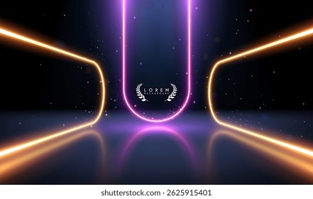 Neon light frame with sparks on black background