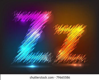 neon light freehand alphabet letter. Vector