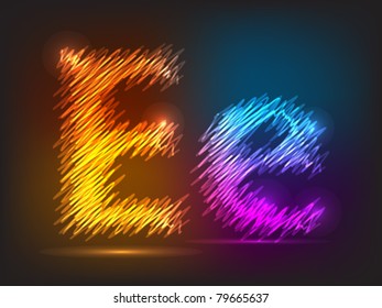 neon light freehand alphabet letter. Vector