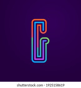 Neon light G letter line logo. Colored tube font for events posters, lacing emblem, nightlife banner and futuristic identity. Typography design.