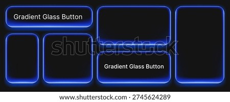 Neon light glass button elements for modern UI design and interfaces. 