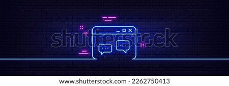 Neon light glow effect. Browser Window line icon. Chat speech bubbles sign. Internet page symbol. 3d line neon glow icon. Brick wall banner. Browser Window outline. Vector