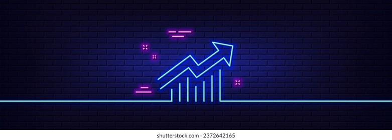 Neon light glow effect. Chart line icon. Report graph or Sales growth sign. Analysis and Statistics data symbol. 3d line neon glow icon. Brick wall banner. Demand curve outline. Vector