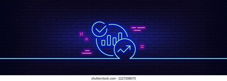 Neon light glow effect. Charts, Statistics line icon. Report graph or Sales growth sign. Analytics data symbol. 3d line neon glow icon. Brick wall banner. Statistics outline. Vector