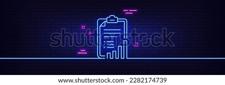 Neon light glow effect. Checklist line icon. Graph chart sign. Growth diagram symbol. 3d line neon glow icon. Brick wall banner. Checklist outline. Vector