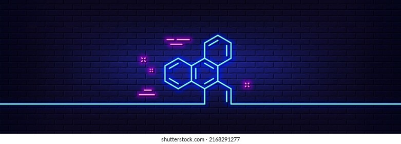 Neon light glow effect. Chemical formula line icon. Chemistry lab sign. Analysis symbol. 3d line neon glow icon. Brick wall banner. Chemical formula outline. Vector