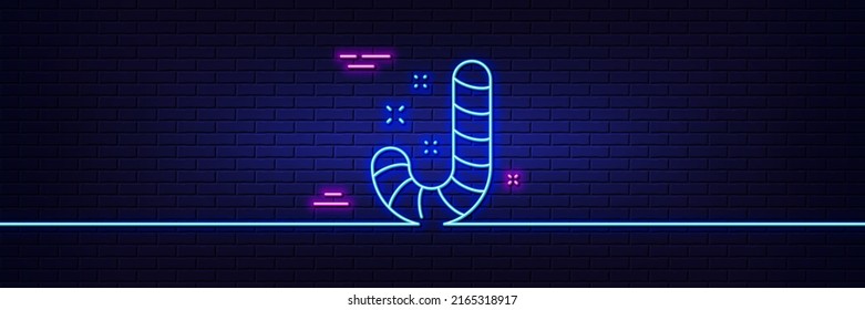 Neonhellgrauer Effekt. Weihnachtskerzensymbol. Cane lollypop-Schild. 3D-Linie Neonglühsymbol. Brick-Wand-Banner. Konfektionslinie. Vektorgrafik