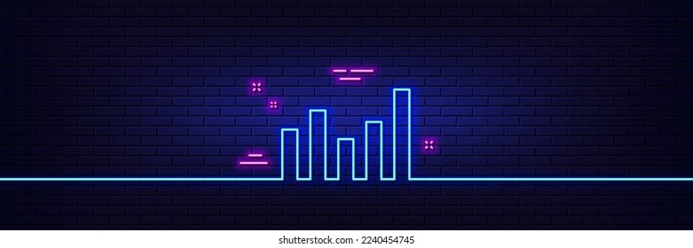 Neon light glow effect. Column chart line icon. Financial graph sign. Stock exchange symbol. Business investment. 3d line neon glow icon. Brick wall banner. Column chart outline. Vector
