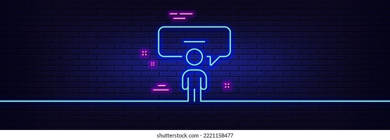 Neon light glow effect. Consulting business line icon. Discussion or consultation sign. People communication management symbol. 3d line neon glow icon. Brick wall banner. Vector