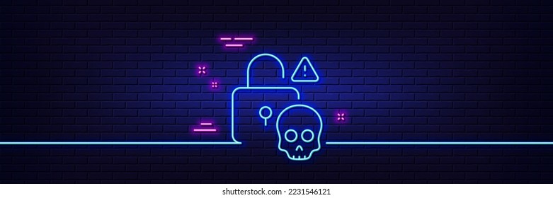 Neon light glow effect. Cyber attack line icon. Ransomware threat sign. Password cracking symbol. 3d line neon glow icon. Brick wall banner. Cyber attack outline. Vector
