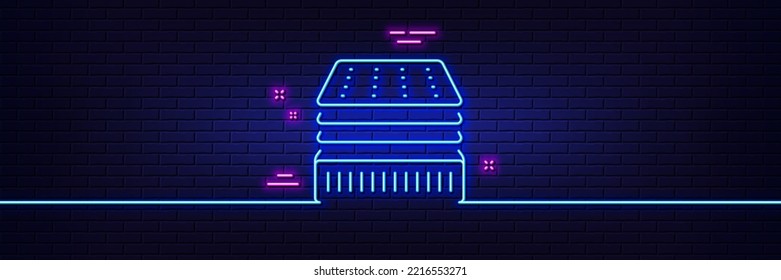 Neon Light Glow Effect. Deluxe Mattress Line Icon. Luxury Orthopedic Pad Sign. Breathable Sleep Bed Symbol. 3d Line Neon Glow Icon. Brick Wall Banner. Deluxe Mattress Outline. Vector