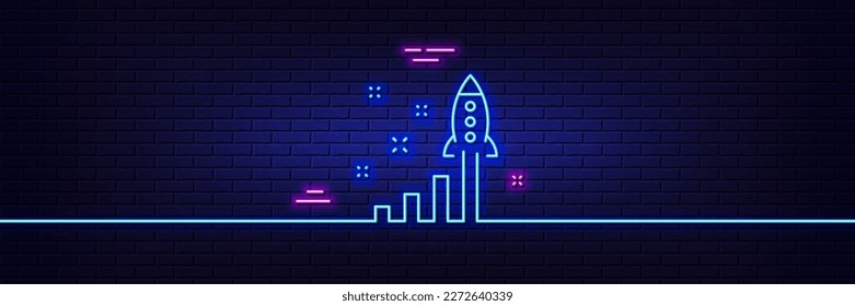 Neon light glow effect. Development plan line icon. Launch Startup business sign. Innovation symbol. 3d line neon glow icon. Brick wall banner. Development plan outline. Vector svg