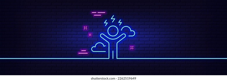 Neon light glow effect. Difficult stress line icon. Anxiety depression sign. Mental health symbol. 3d line neon glow icon. Brick wall banner. Difficult stress outline. Vector