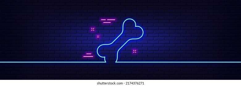 Neon Light Glow Effect. Dog Bone Line Icon. Pets Food Sign. Pet Feeding Symbol. 3d Line Neon Glow Icon. Brick Wall Banner. Dog Bone Outline. Vector