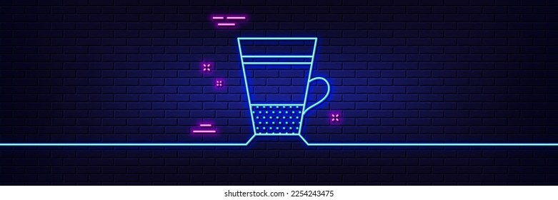 Neon light glow effect. Double Latte coffee icon. Hot drink sign. Beverage symbol. 3d line neon glow icon. Brick wall banner. Double Latte outline. Vector