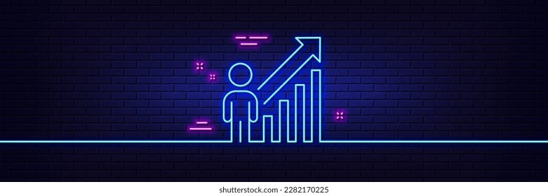 Neon light glow effect. Employee result line icon. Business growth statistics sign. Human resource symbol. 3d line neon glow icon. Brick wall banner. Employee result outline. Vector