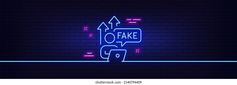 Neon light glow effect. Fake internet line icon. Web propaganda sign. Wrong truth symbol. 3d line neon glow icon. Brick wall banner. Fake internet outline. Vector