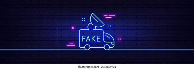 Neon Light Glow Effect. Fake News Line Icon. Propaganda Truck Sign. Wrong Truth Symbol. 3d Line Neon Glow Icon. Brick Wall Banner. Fake News Outline. Vector