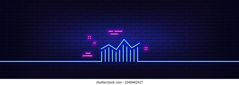 Efecto luminoso neón. Icono de línea de gráfico financiero. Signo gráfico económico. Símbolo de bolsa. Inversión empresarial. Icono de resplandor de neón de 3d línea. Banner de pared de ladrillo. Esquema del diagrama de dinero. Vector