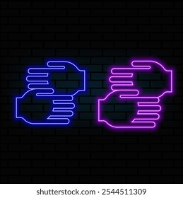 Neon light glow effect. Global business line icon. International outsourcing sign. Internet marketing symbol. 3d line neon glow icon. Brick wall banner. Global business outline..