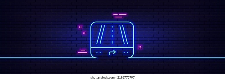 Neon light glow effect. GPS navigation line icon. Road path sign. Route map device symbol. 3d line neon glow icon. Brick wall banner. Gps outline. Vector