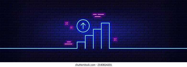 Neon light glow effect. Graph line icon. Column chart sign. Growth diagram symbol. 3d line neon glow icon. Brick wall banner. Graph chart outline. Vector