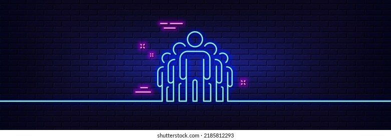 Neon light glow effect. Group line icon. Business management sign. Teamwork symbol. 3d line neon glow icon. Brick wall banner. Group outline. Vector