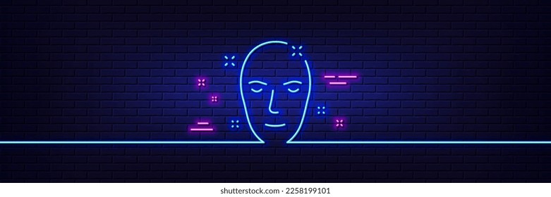 Neon light glow effect. Health skin line icon. Face care sign. Cosmetic lotion symbol. 3d line neon glow icon. Brick wall banner. Health skin outline. Vector