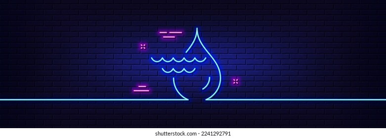 Neon light glow effect. Hydroelectricity line icon. Hydroelectric energy type sign. Water waves power symbol. 3d line neon glow icon. Brick wall banner. Hydroelectricity outline. Vector