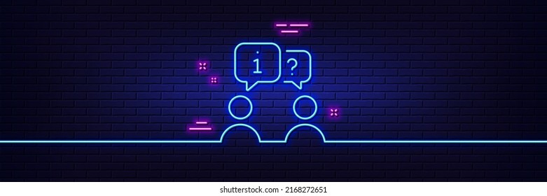 Neon light glow effect. Interview line icon. Job information sign. Business meeting symbol. 3d line neon glow icon. Brick wall banner. Interview outline. Vector