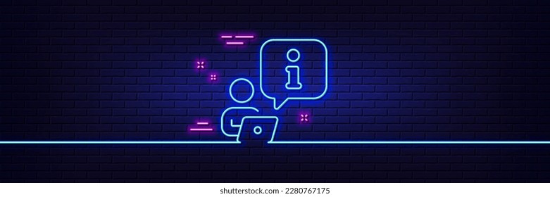 Neon light glow effect. Interview line icon. Job information sign. Online business meeting symbol. 3d line neon glow icon. Brick wall banner. Interview outline. Vector