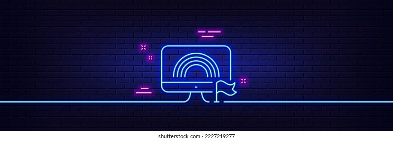 Neon light glow effect. Lgbt line icon. Pride flag with rainbow sign. Gender diversity symbol. 3d line neon glow icon. Brick wall banner. Lgbt outline. Vector