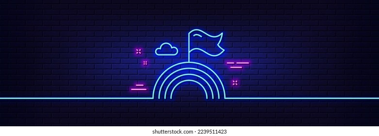Neon light glow effect. Lgbt line icon. Pride flag with rainbow sign. Gender diversity symbol. 3d line neon glow icon. Brick wall banner. Lgbt outline. Vector