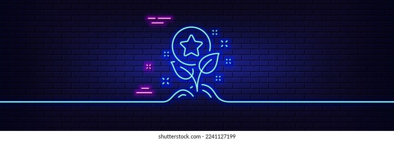 Efecto luminoso neón. Icono de línea de puntos de lealtad. El bono crece. símbolo del programa de descuento. Icono de resplandor de neón de 3d línea. Banner de pared de ladrillo. Esbozo de puntos de lealtad. Vector