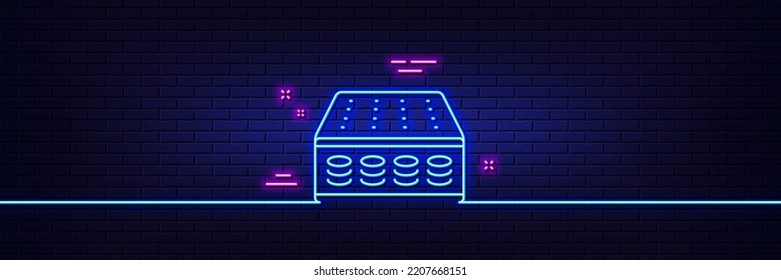 Neon Light Glow Effect. Mattress Pocket Spring Line Icon. Orthopedic Sprung Pad Sign. Breathable Sleep Bed Symbol. 3d Line Neon Glow Icon. Brick Wall Banner. Mattress Outline. Vector