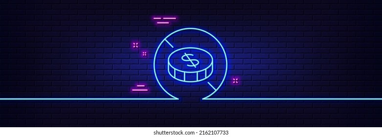 Neonhellgrauer Effekt. Kein Symbol für die Geldzeile. Steuerfreies Zeichen. Münzsymbol. 3D-Linie Neonglühsymbol. Brick-Wand-Banner. Keine Kassenübersicht. Vektorgrafik