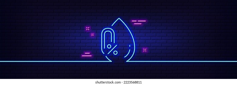 Neon light glow effect. No alcohol line icon. Organic tested sign. Water drop symbol. 3d line neon glow icon. Brick wall banner. No alcohol outline. Vector